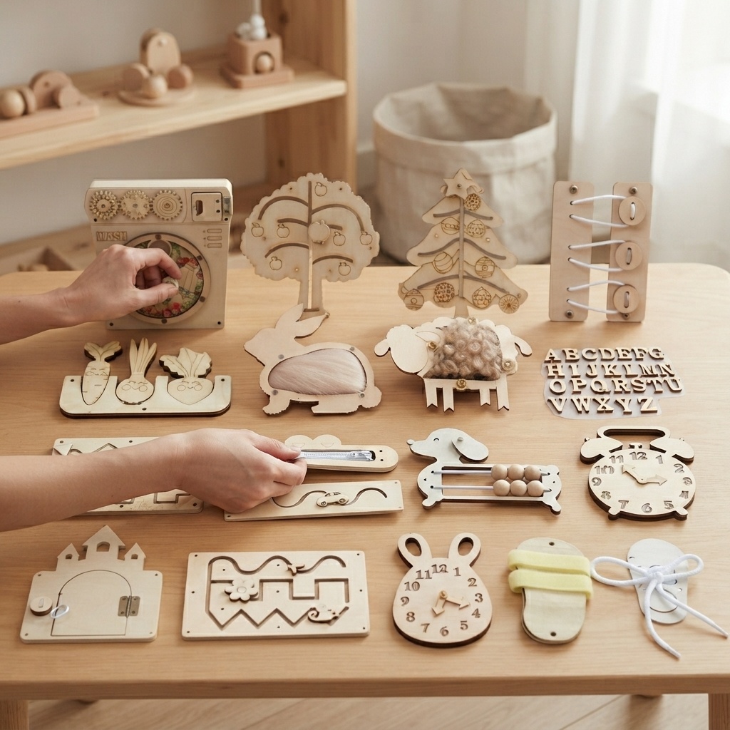 Montessori Wooden Busy Board Toddler - 핫 바이시 보드 몬테소리 나무 퍼즐