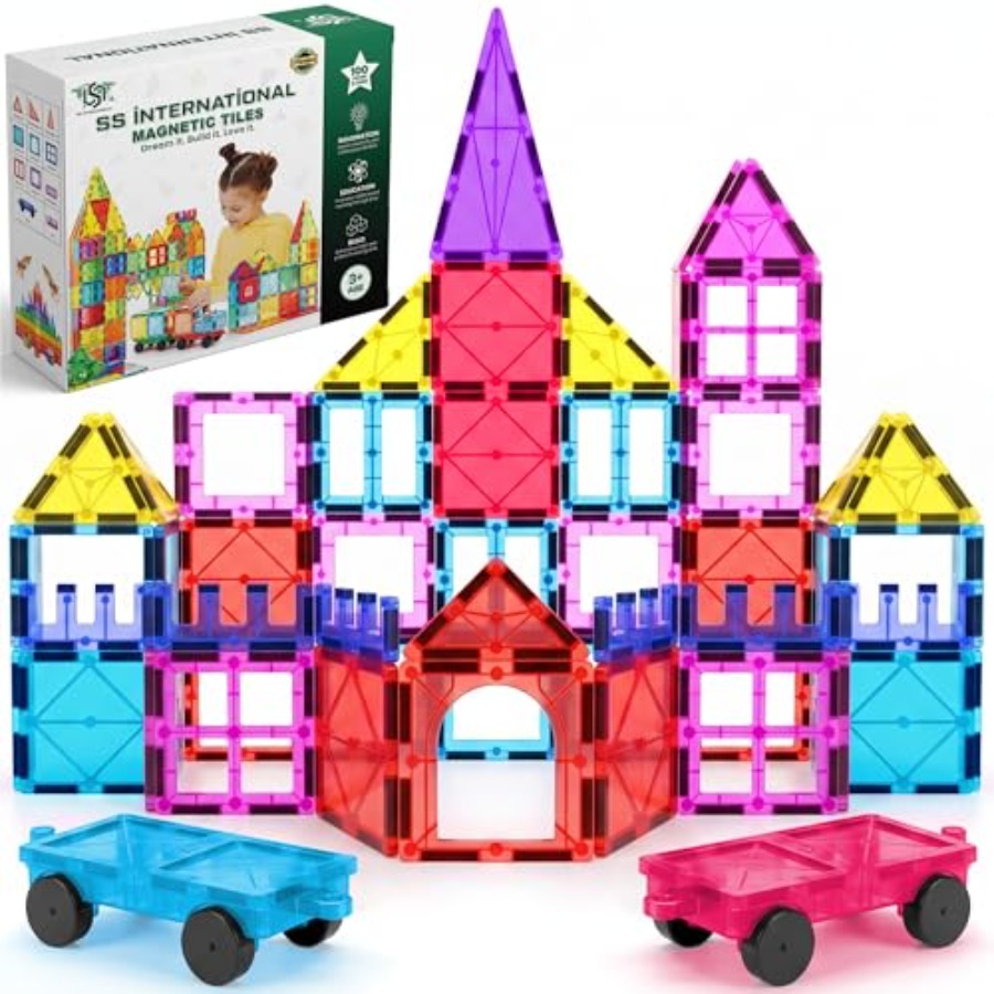 Magnetic Building Tiles Set 100Pcs - 자석 타일 조립 세트 100개(자동차 2대
