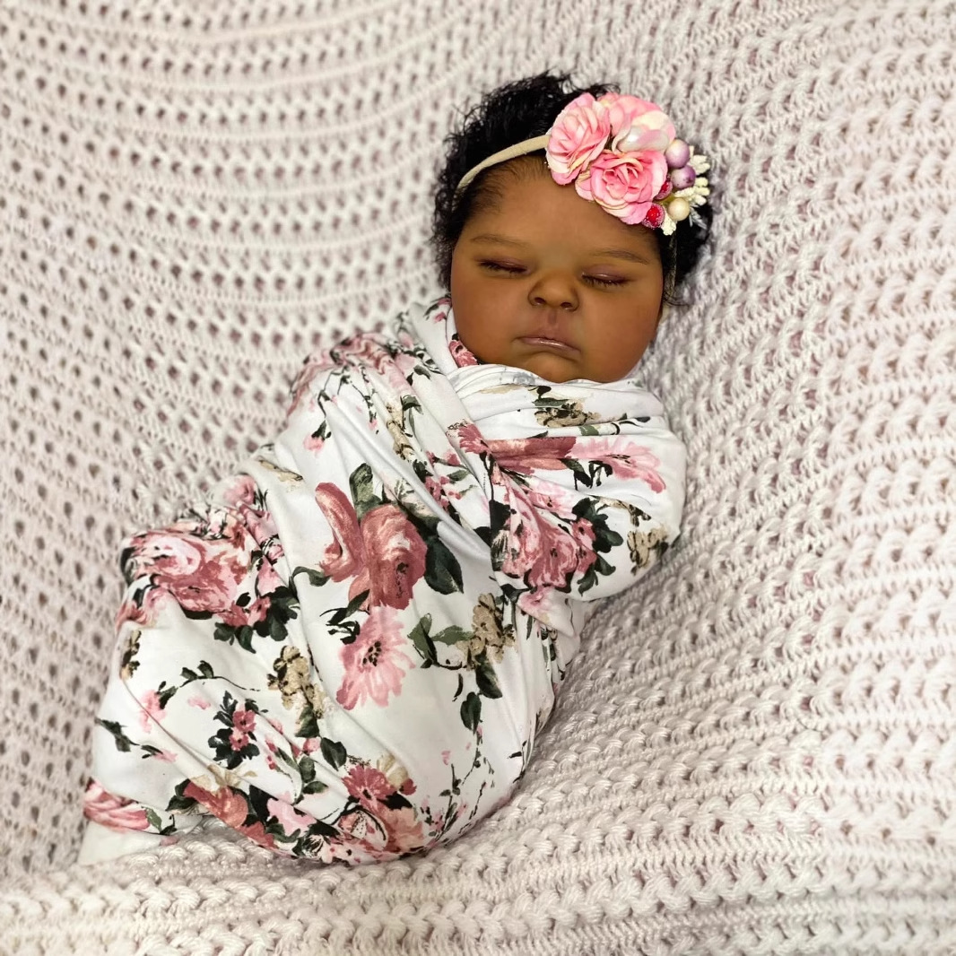 Reborn Baby Doll Silicone Realistic - 어두운 피부 복숭아 19 인치 실물