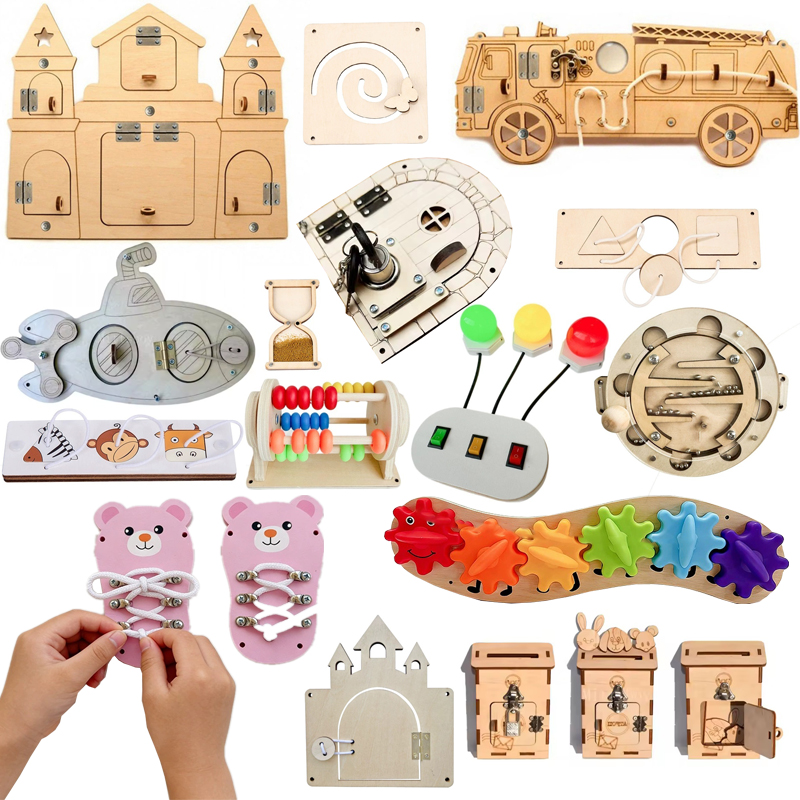 Montessori Wooden Busy Board Toddler - DIY 몬테소리 비지보드 나무 액세서리 딸기