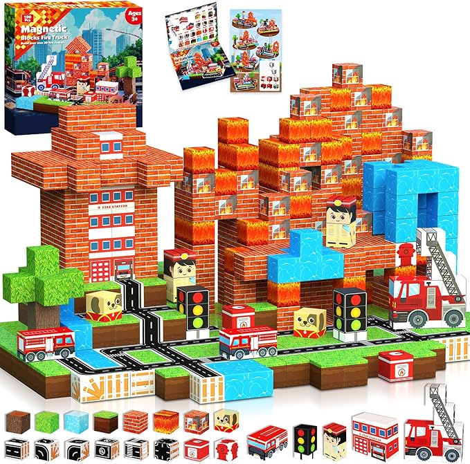 Magnetic Building Tiles Set 100Pcs - 자석 블록 100개 세트, 광산 숲