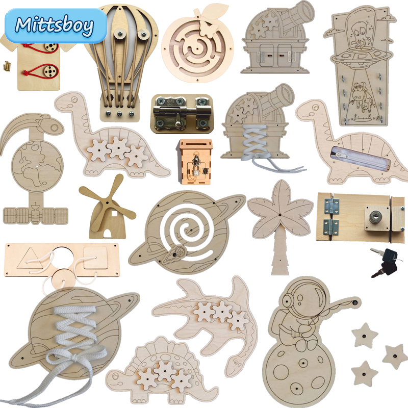 Montessori Wooden Busy Board Toddler - 몬테소리 바쁜 보드 액세서리 나무 장난감