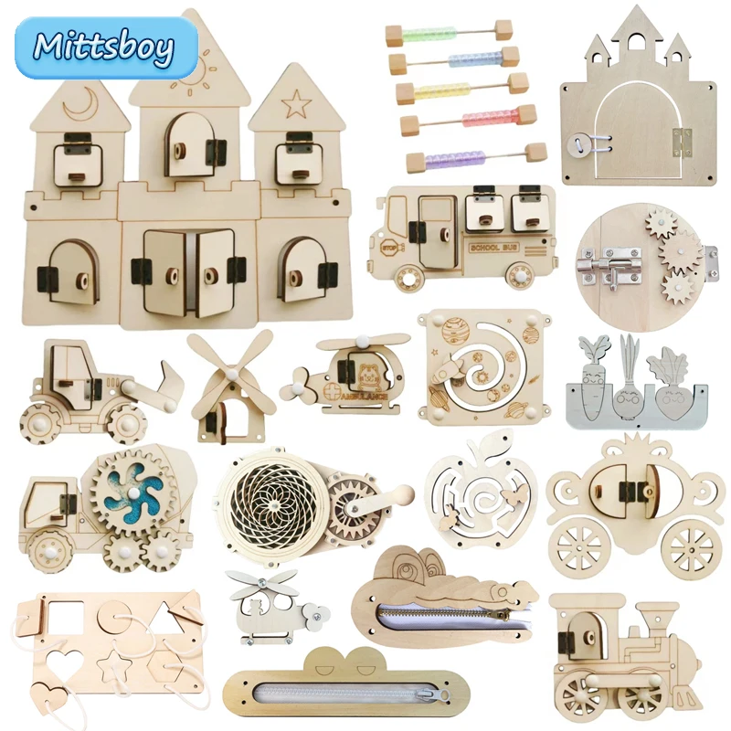 Montessori Wooden Busy Board Toddler - 몬테소리 바쁜 보드 DIY 목재 액세서리