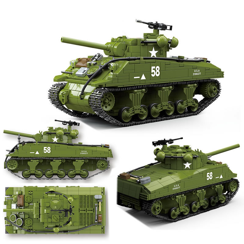 새로운 세계 대전 II 군사 무기 M4A3 셔먼 중간  - Lego Compatible Military Tank 리뷰 및 가격