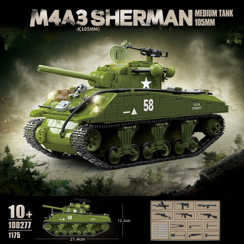 새로운 세계 대전 II 군사 무기 M4A3 셔먼 중간  - Lego Compatible Military Tank 리뷰 및 가격