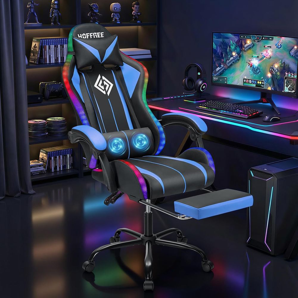 마사지 기능이 있는 LED 게이밍 의자 RGB 조명 컴 - Video Games 리뷰 및 가격